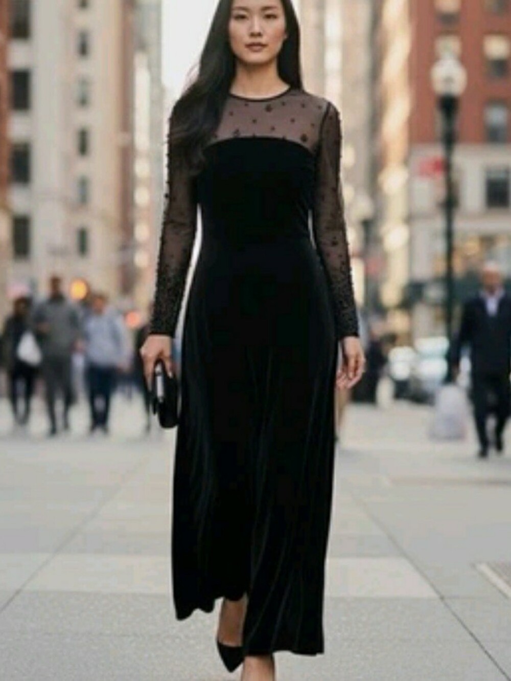 Vtg Black Velvet Maxi Dress Wimsigoth Fairy Sequins Sz 12 J.R. Nites Caliendo